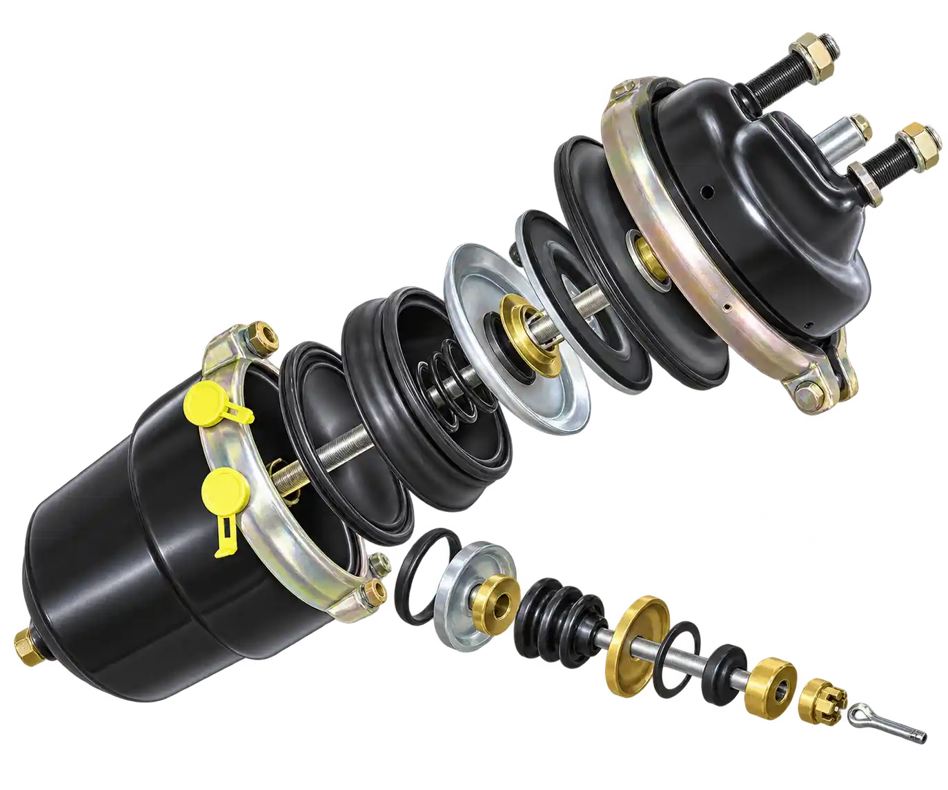 Exploded commercial vehicle brake chamber