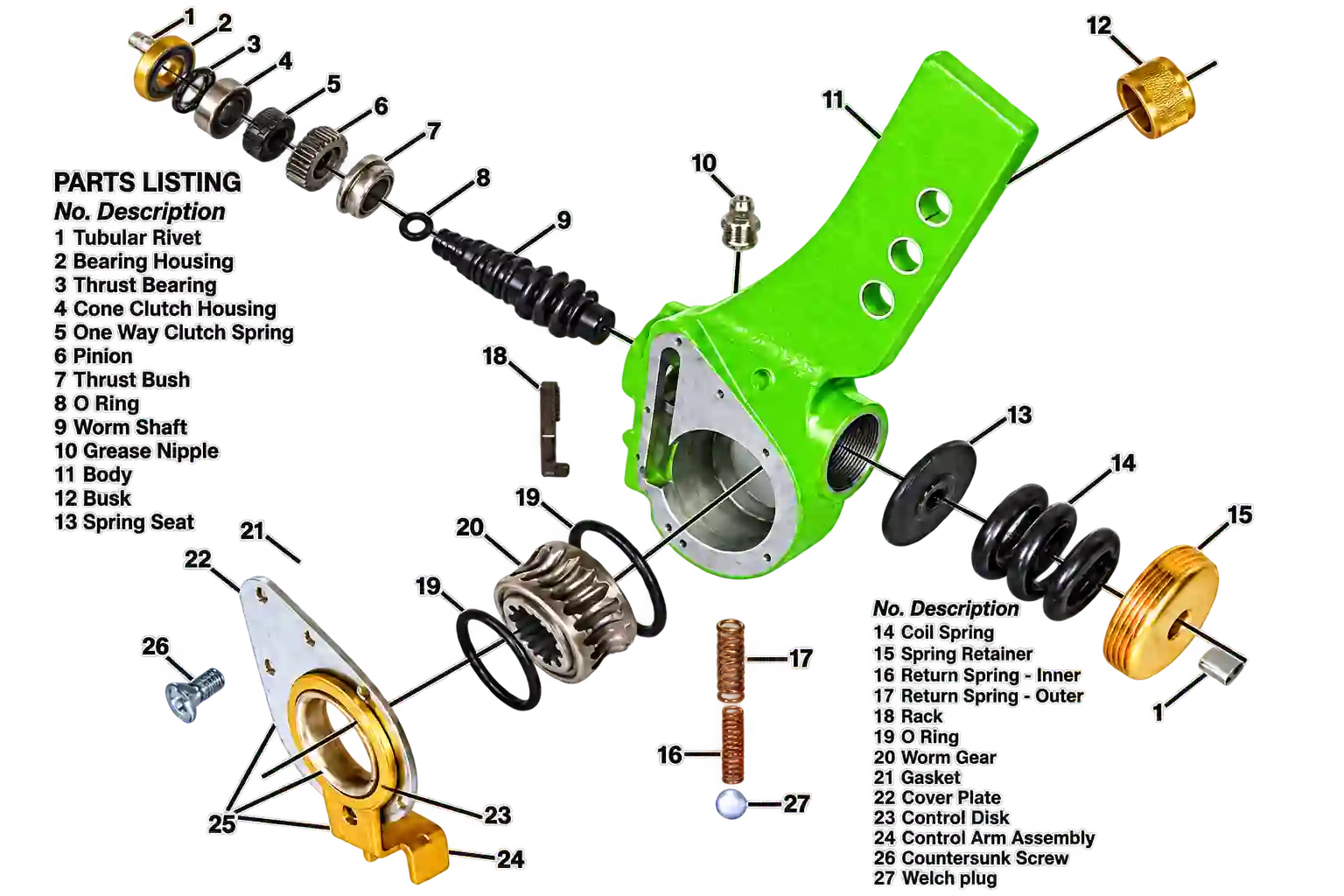 Automatic Slack Adjuster exploded structure diagram supplied by Putian Housheng Import & Export Co., Ltd.